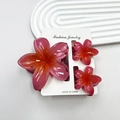 Three-piece set of gradient pink and purple frangipani flower hair clips in resin - Deep Watermelon Red Set (including Card)