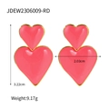 Boucles d'oreilles cœur en émail rose avec bord doré et clous en acier inoxydable - rose fuchsia