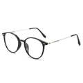 Klassische runde schwarze Sonnenbrille mit silbernen Metallbügeln und UV-Schutz - Glänzendes Schwarz Rahmen Transparente Gläser