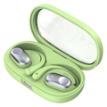 Avocado green OWS earhook headphones with digital LED battery display charging case - Transparent Green