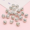 Silver hollow rondelle bead with colorful rhinestones for DIY bracelet jewelry making - Copper Rhinestone Ball / 8mm Round Ball / 10pcs Pack / Silver