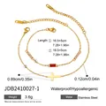 Macro di braccialetti a croce in acciaio inossidabile placcato oro 18 carati impermeabile - Stile Pietra Preziosa Rettangolare Rossa (JDB2410027-1)