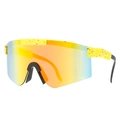 Wraparound polarized sports sunglasses in yellow frame with red speckle and revo lens - LOGO PC Lens / C2-Yellow Red Splatter