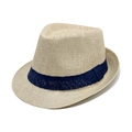 Cappello Panama classico da uomo in paglia color crema con nastro decorativo blu navy - M (56-58cm) / Cachi Chiaro con Fascia Blu