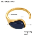 Golden titanium steel open ring featuring a waterdrop blue resin stone inlay - US 7 / Gold