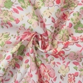 Close-up detail of soft white floral cotton fabric with pink and yellow flower patterns - S / Oil Painting Pink