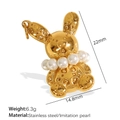 18K gold plated stainless steel rabbit pendant with white faux pearl and sizing details - Gold Rabbit with Pearl Pendant