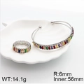 Conjunto de joyas de plata con cristales baguette arcoíris, brazalete y anillo - Plata-Multicolor