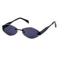 Fashion rimless sunglasses with purple diamond cut lenses and black wide frame temples - C5 Matte Black Full Gray