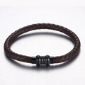 Dunkelbraunes geflochtenes Lederarmband mit mattschwarzem Magnetverschluss - Braun