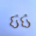 Polished 18K gold plated hollow bamboo style wrap earrings with butterfly backings - Gold Irregular Wave Stud Earrings