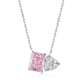 Elegante collana in argento S925 con pietre rosa rettangolare e cuore bianco - Argento 925 / Stile Oro Bianco Rosa e Bianco (DY190372-S-W-BF)