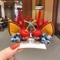Christmas reindeer antler hair clip with red cherries and berries on white card - 21# Red Antler Clip with Cherry & Blueberry