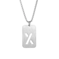 Close-up of rectangular silver titanium steel pendant with hollow X letter on box chain - Letter X