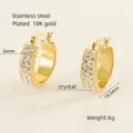 18K gold-plated stainless steel hoop earrings with double-row crystal inlay and 6mm width - Gold