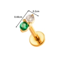 Titanium golden stud earring featuring a clear gem and a green gem in a labret style - Gold Triple Zirconia Green Cluster (T2551-5#Gold)