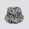 Detail of floral bucket hat showing pink flower prints and stitched brim on black fabric - M (56-58cm) / Black Pink Yellow White Floral (8#)