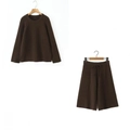 Dark brown knit set featuring a crewneck sweater and drawstring wide-leg shorts - One Size / Dark Brown