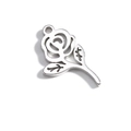 Elegant silver rose flower pendant with polished metal finish and small hanging loop - Silver-Rose