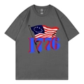 Gray cotton crewneck T-shirt featuring a vintage 1776 Betsy Ross flag print design - Dark Gray