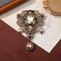 Vintage palace style hollow brooch with antique gold plating and amber crystals - Style 2 (Amber + Antique Gold)