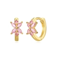 S925 silver needle hoop earrings with pink bow marquise crystal design for women - Flower Shaped Pink Zirconia Hoops
