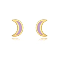 Macro shot of gold-plated crescent moon stud earrings with purple enamel inlay - Purple Enamel Crescent Moon Studs