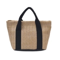 Bolso tote de tejido caqui minimalista con asas anchas de tela negra y base reforzada - Negro