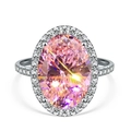 Elegant white gold ring featuring a large oval pink gemstone with white zircon halo - Pink Diamond Ring Ljz-191 / Adjustable Open
