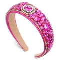 Luxury Baroque headband with pink rhinestones, colorful crystals and pearls on white base - Rose Red