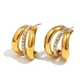 Elegante dreilagige Ohrstecker aus 18K vergoldetem Edelstahl mit Zirkonia-Steinen - Strass Dreischichtige Ohrstecker - Gold