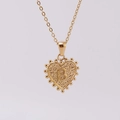 Collana con ciondolo a cuore dorato con lettera B martellata e bordo perlato - B (Con Catena)