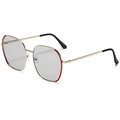 Modern oversized metal frame sunglasses in gold with stylish red accents and grey lenses - Gold Red Frame Grey Lens (Polarized)