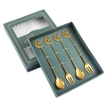 4-piece golden stainless steel spoon and fork set with star and moon in a green gift box - All Steel Gold Moon Star 4pcs Gift Box