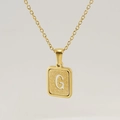 Collier à pendentif carré doré avec finition mate et lettre G en acier inoxydable - Lettre G