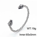 Vintage stainless steel wolf head twisted cable cuff bracelet in antique silver finish - Wolf Head Style (KB152065-KJX)