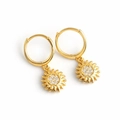 Elegant gold sunburst hoop earrings for women with sparkling cubic zirconia crystals - 33-Gold Sun Flower