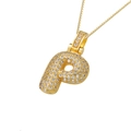 Gold plated puffy letter P pendant necklace with sparkling cubic zirconia on box chain - Gold P