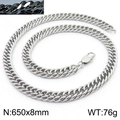 Collier gourmette en acier inoxydable argenté 8mm avec fermoir mousqueton et détails - 8mm x 650mm