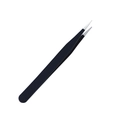 Detail view of precise stainless steel tweezers with black non-slip coating for professional use - Straight Tweezers / Black (Straight Head)