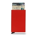Red RFID blocking aluminum card holder with quick access pop-up mechanism and slim design - Red