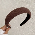 Deep brown knitted headband featuring a thick padded design and geometric G pattern - Dark Brown G Pattern Geometric Fretwork