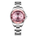 Women's quartz watch with pink dial, silver steel band and luminous calendar display - Female Style / Silver Band Pink Dial