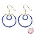 S925 sterling silver golden double hoop earrings with turquoise blue stone beads - Blue Bead Double Hoop - Gold