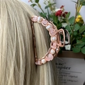 Rose gold hair claw clip with pink natural stones and white pearls on golden hair - Rose Quartz + Deep Sea Pearl Rose Gold Hair Claw