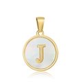Golden stainless steel round pendant with mother of pearl and letter J charm - Letter J Style