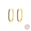 Elegante S925 Sterlingsilber Oval-Ohrringe in Gold mit schwarzen Zirkonia-Steinen im Studio - Goldfarben (Schwarzer Zirkonia)