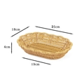 Oval woven faux rattan fruit basket in natural wood tone with wavy edges and dimensions - Oval Scalloped Yellow Small