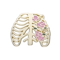 Künstlerische Rippenkäfig-Emaille-Anstecknadel mit rosa Blumen und grünen Blättern - Goldene Hohle Rippen Floral (XZ8592)