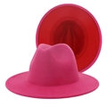 Stylish two-tone pink and red wool felt fedora jazz hat featuring a wide flat brim - M (56-58cm) / Pink Outer Red Inner